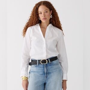 J Crew Wren Slim Fit Button Up Shirt Regenerative Cotton Poplin White Sz 14 NWT